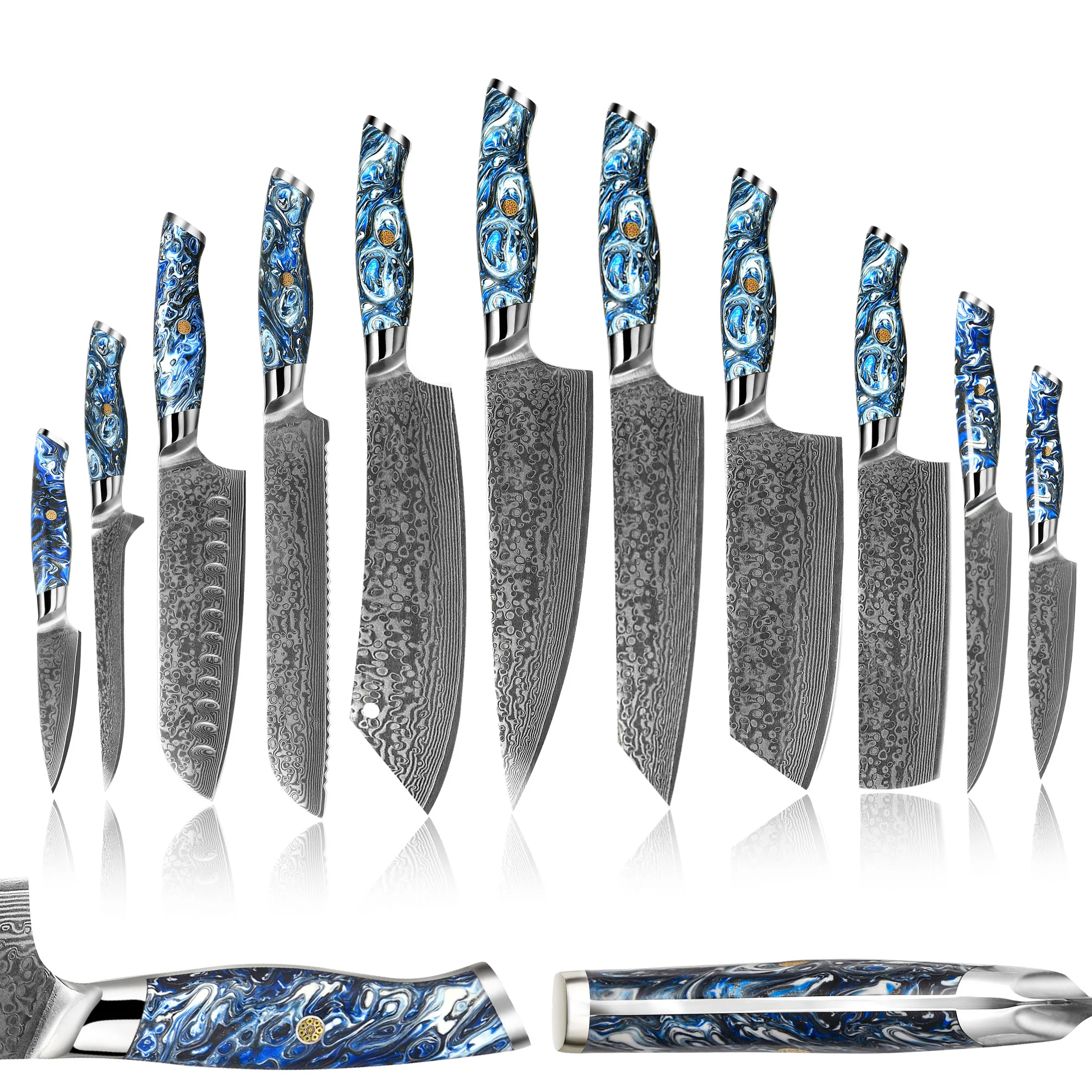 

Exquisite 67 layers japanese vg10 damascus kitchen knife set chef knife set with resin handle