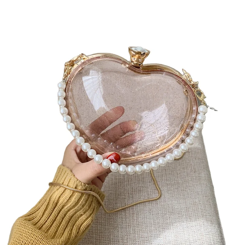 

Acrylic crossbody clutch handbags pvc transparent girl shoulder heart shaped purse