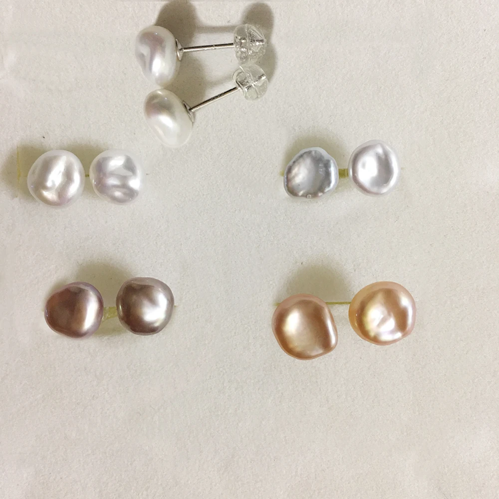 

S925 stud Silver nature keshi baroque Freshwater Pearl Earrings single earring,keshi baroque pearl earring, White/pink/purple/gray