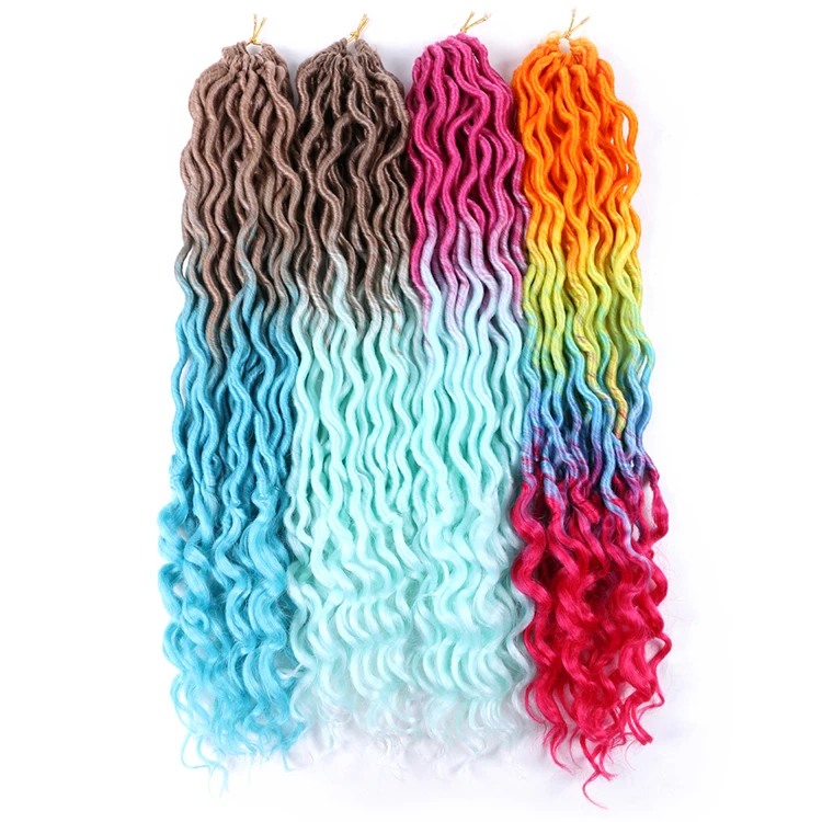 

Charming Wholesale Color Pink Crochet Braid Hair Goddess Faux Gypsy Hair 18 Inch Locs Hair Extensions With Curly Ends