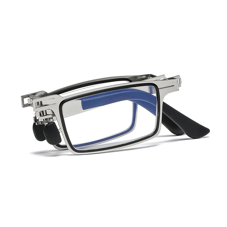 

Easy to Carry Portable Design Blue Light Blocking Mens Bifocal Folding Metal Reading Glasses, Black or customize