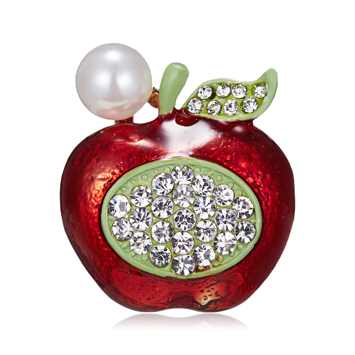 

2021 wholesale fashion pearl rhinestone fruit brooch christmas gift eve apple plant brooch, Red