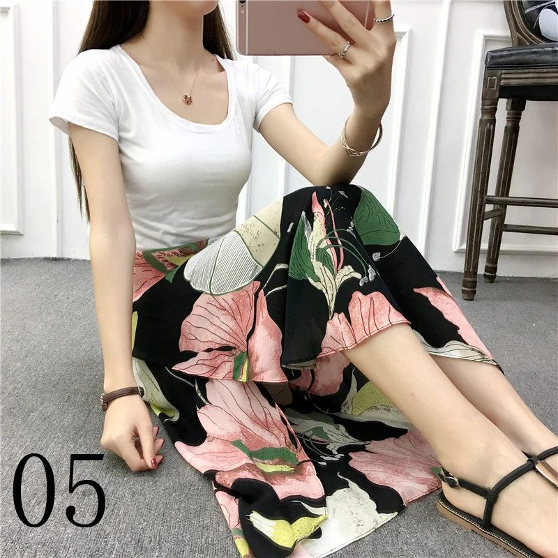 

New one-piece women summer chiffon wrap long floral beach skirt