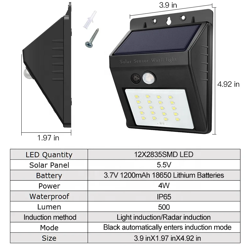 
Smart Home Wall Waterproof Outdoor Motion Sensor LED Solar Power Garden Light 