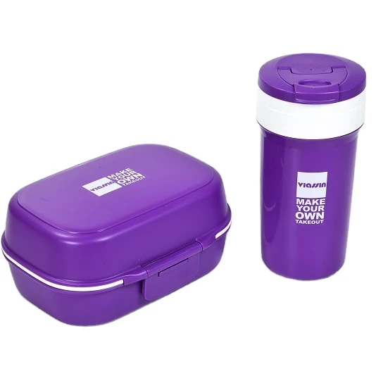 

New food grade cheap promotional Portable kids school use 1000ml plastic lunch box with 500ml water bottle, Green,purple,blue