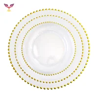 

Wedding Glass Gold Beaded Food Safe Cheap Wholesale 13" Luxury Crystal Charger Plate