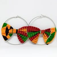 

Fashion handmade big hoop african print earrings with ankara fabric round hoop earrings with bowtie wholesale price