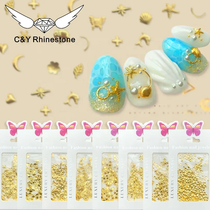 

Wholesale Elephant Dolphin Starfish Accessories For Nails Butterfly Package Gold Metal Nail Charms DIY