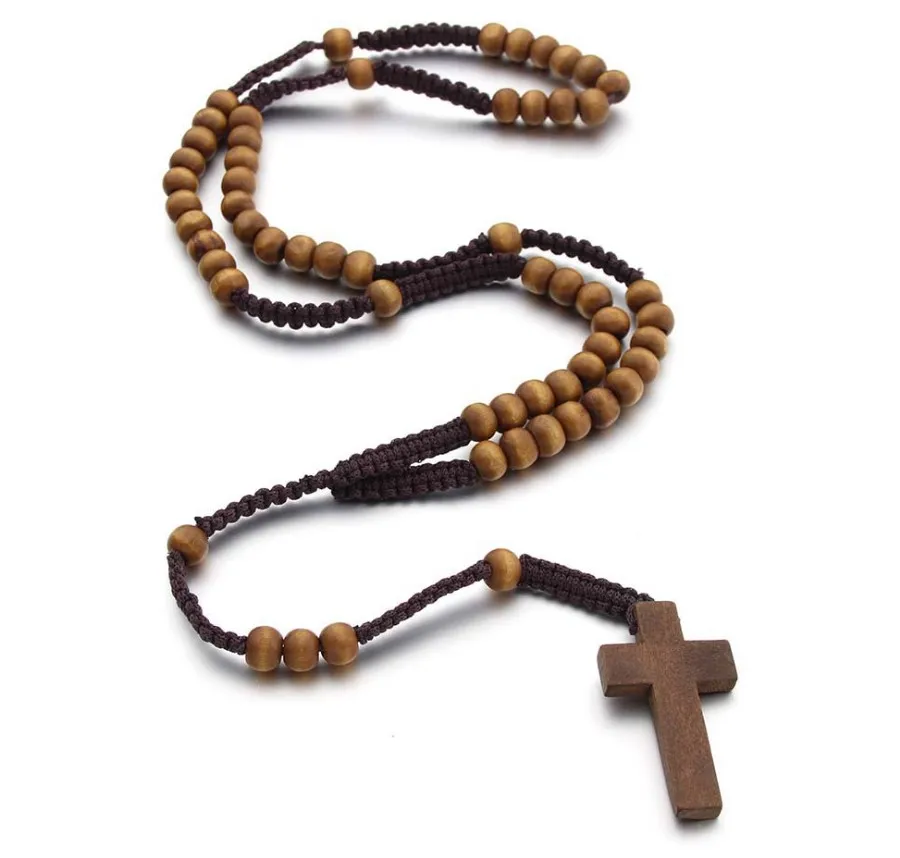 

Wholesale Cheap Handmade Wooden Rosary Cross Christian Catholic Rosary Chain Necklace, Colors