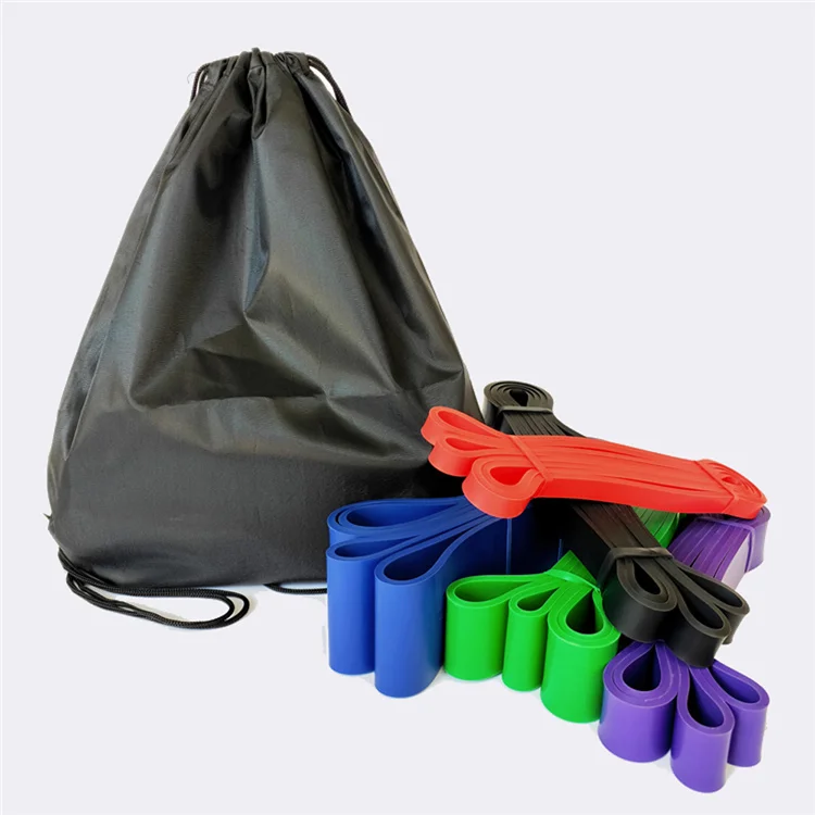 

2080mm x 4.5mm pack of 5 heavy duty pull up assist band elastic gym band, Red/black/purple/green/blue