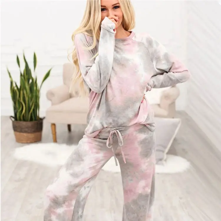 

New Arrival 2021 Women Clothing Tie-Dye Homewear Pajamas Drawstring Casual Lounge Wear Women Sleepwear Nighty