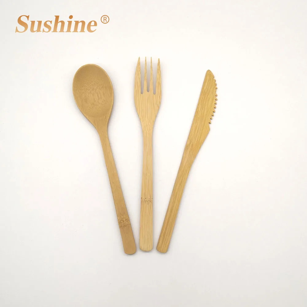 

3pcs cheap hot sale small bamboo travel cutlery knife fork spoon set, Natural