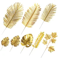 

QSLH-ALE810 Wholesale Decorative Gold Palm Leaf Artificial Monstera Leaves