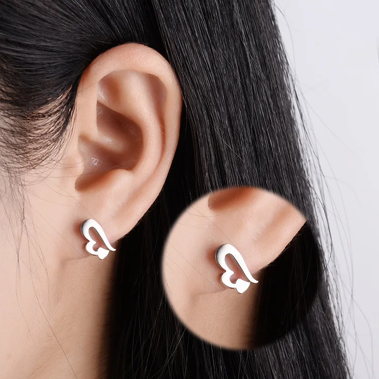 

High Quality 316L Stainless Steel Personality Fashion Titanium Steel Earrings Heart Ear Stud Solid Color Nail Ear Spot Wholesale
