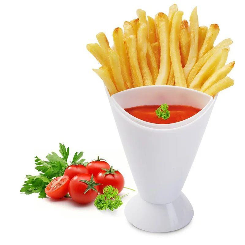 

Assorted Sauce Storage Dish Plates Tableware Creative Lazy Snack 2 Grid Plastic Bowl French Cone Dipping Cup Fry Chips Salad, 1colors