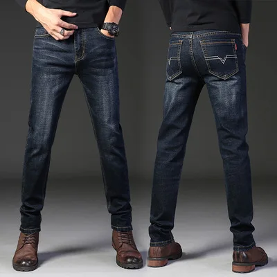 

Classic Style Custom Business Fashion Soft Stretch Fashion Stretch skinny Black or Blue Homme Men's Pant Trousers Jeans, Blue black
