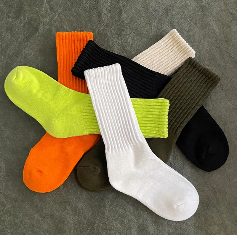 

Black White Plain Blank Cushion Crew Spandex 85 Organic Combed Cotton Socks Unisex, 6 colors