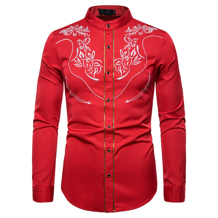

Manufacture custom men's shirts long sleeve embroidered western style cowboy shirt, Custom color