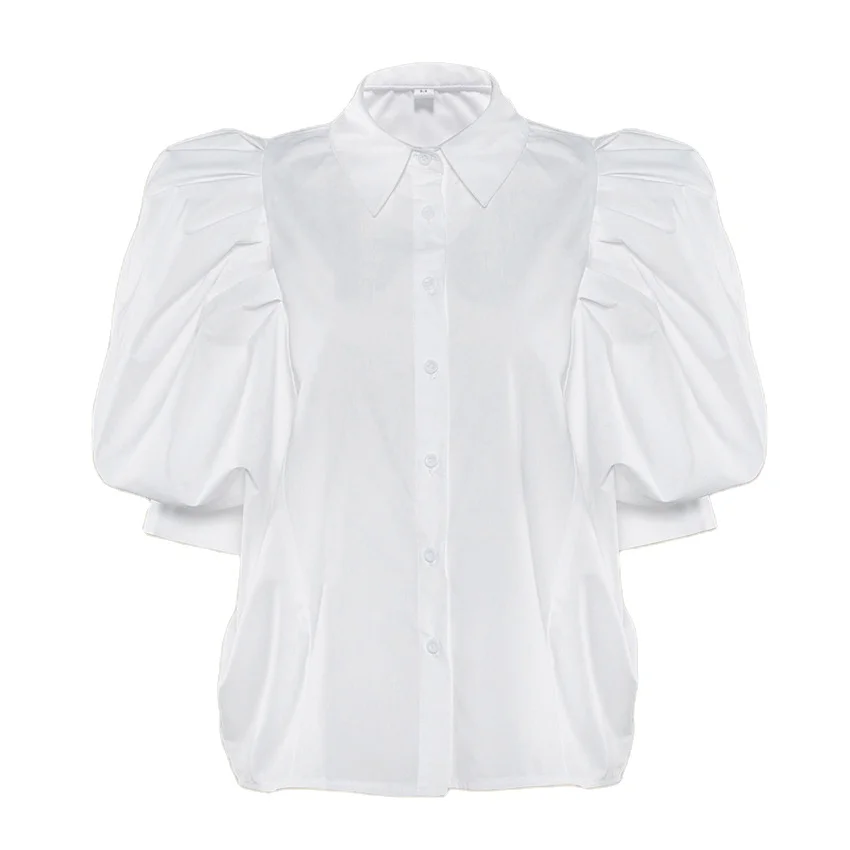 

2020 new arrivals autumn collection women short bubble sleeve ladies shirts
