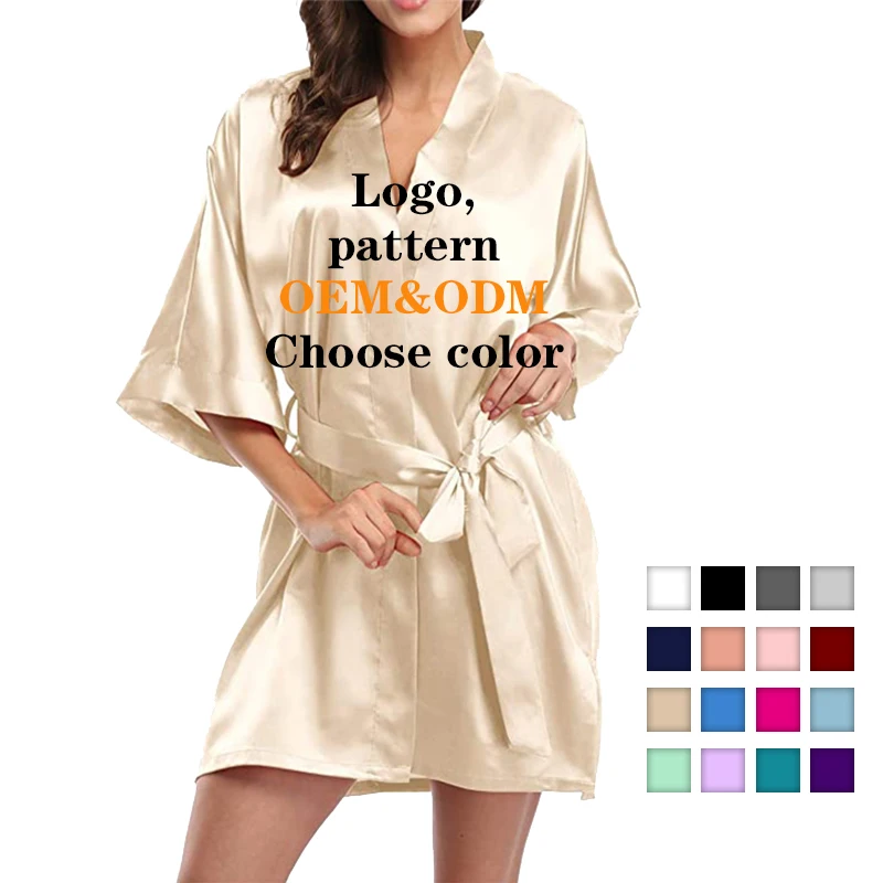 

Wholesale Maid Of Honor Wedding Party Satin Robe Short Kimono Robe Sleepwear Silk Satin Robes