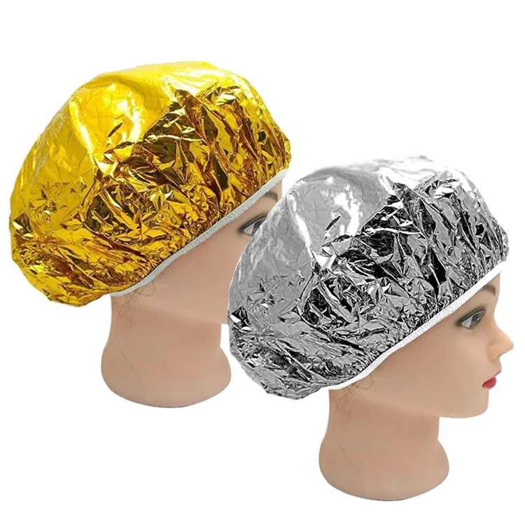 

Disposable Salon Waterproof Shower Cap Heat Insulation Aluminum Foil Hat Elastic Bathing Cap for Women Hair Salon Bathroom