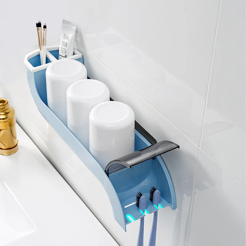Hanging Plastic toothbrush holder wall Mounted  with cups toothpaste  holder toothbrush cover storage rack Bathroom Accessories
