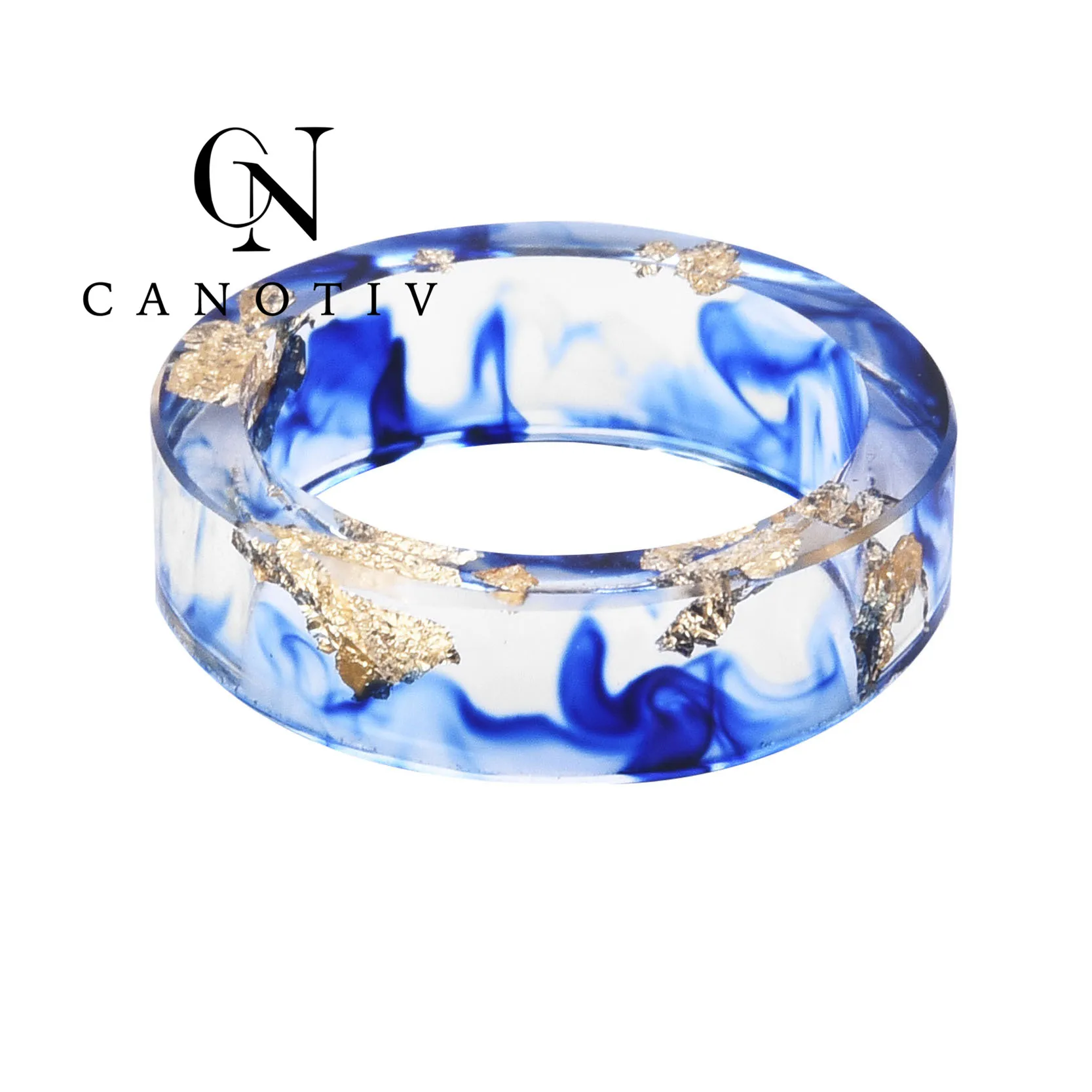 

Hot sell beautiful wedding rings for women sapphire resin spinning ring blue dry flower rings design new, Same as picture