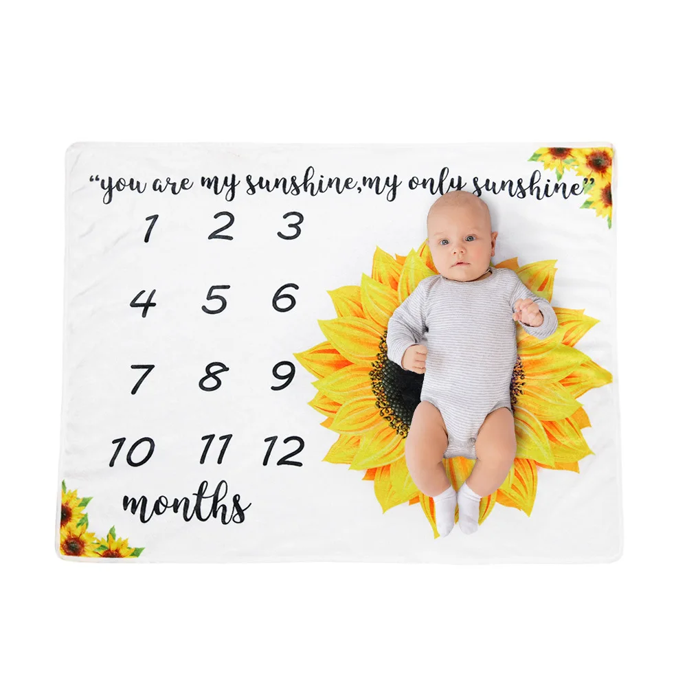 

Soft And Comfortable Anniversary Blanket Fantastic Design Baby 0 To 12 Months Sunflower Milestone Blanket For Photo Shoot