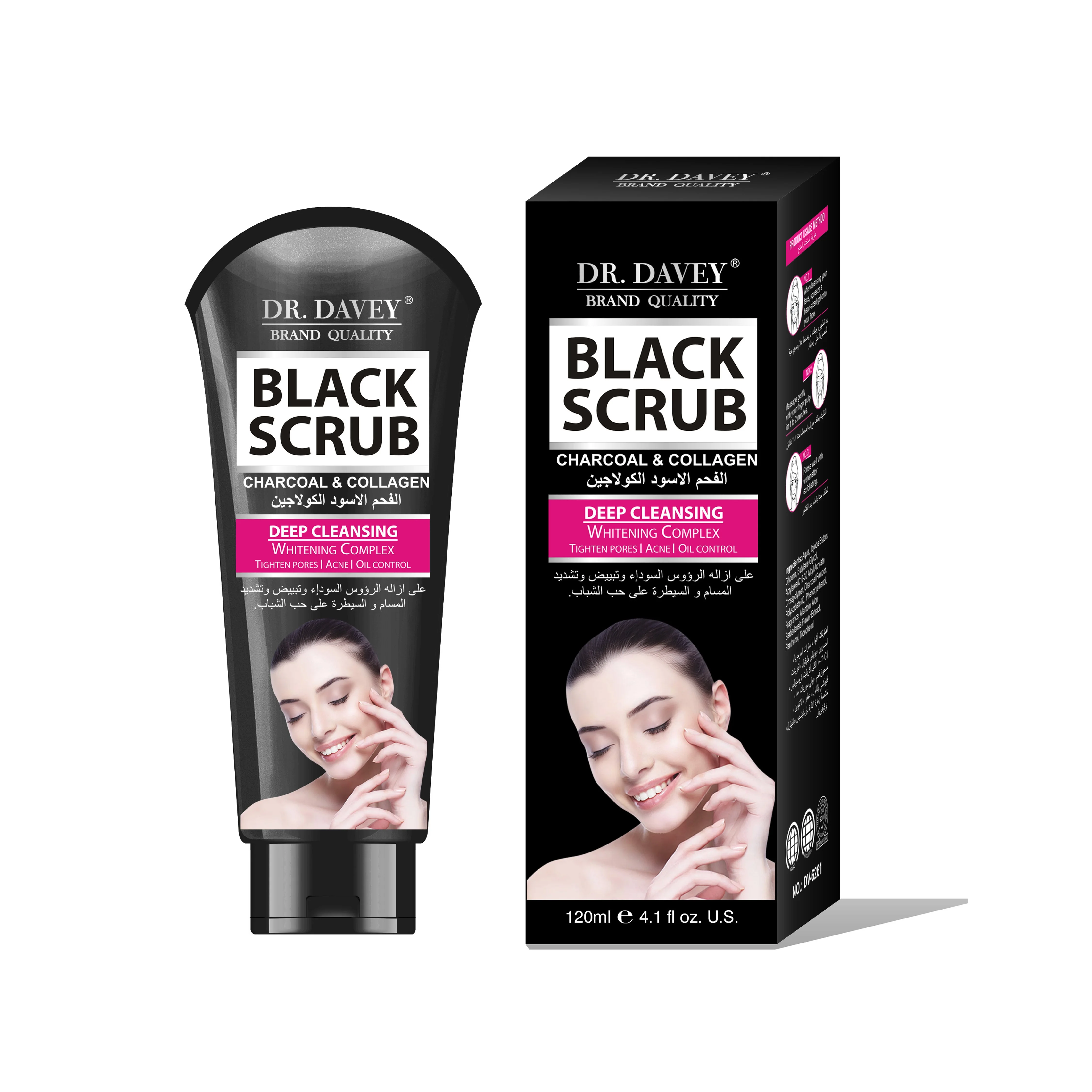 

DR.DAVEY Black Face Scrub Charcoal and Collagen Deep Cleansing Whitening Skin Dead Skin Remover, Transparent