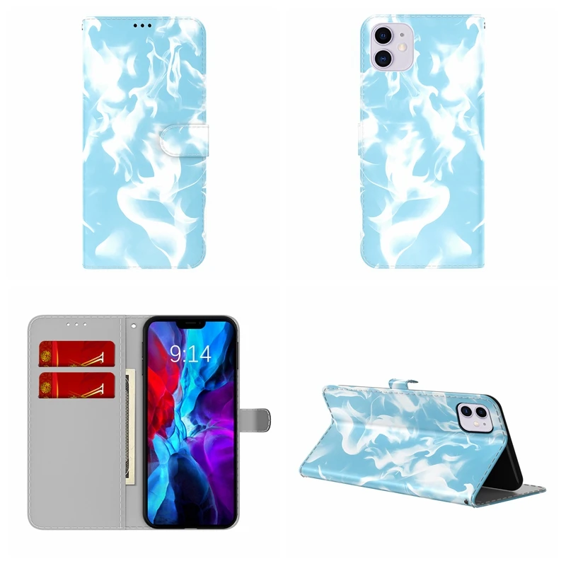 

Fog Cloud Leather Wallet Case For Redmi Note 10 Huawei P Smart 2021 P50 P40 Lite Xiaomi 11 Pro 10S Watercolor Print Pouch