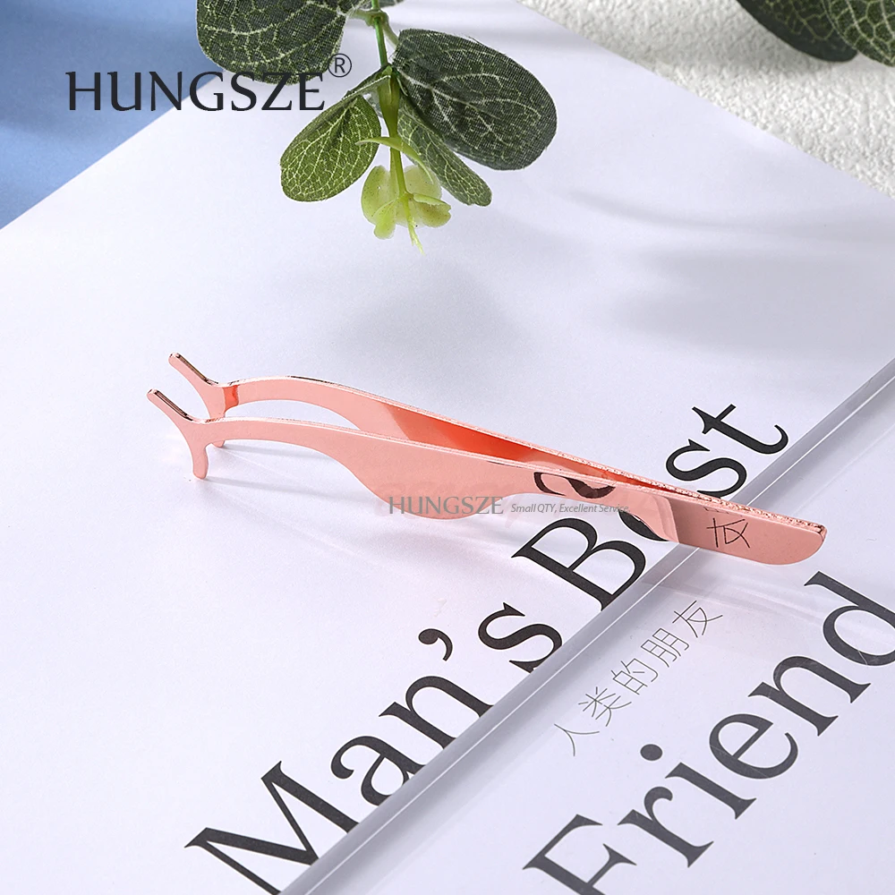 
False Lash Tweezers Eyelash Applicator Eyelash Extension Tweezers Private Label Rose Gold PVC bag with Shiny Paper Card 