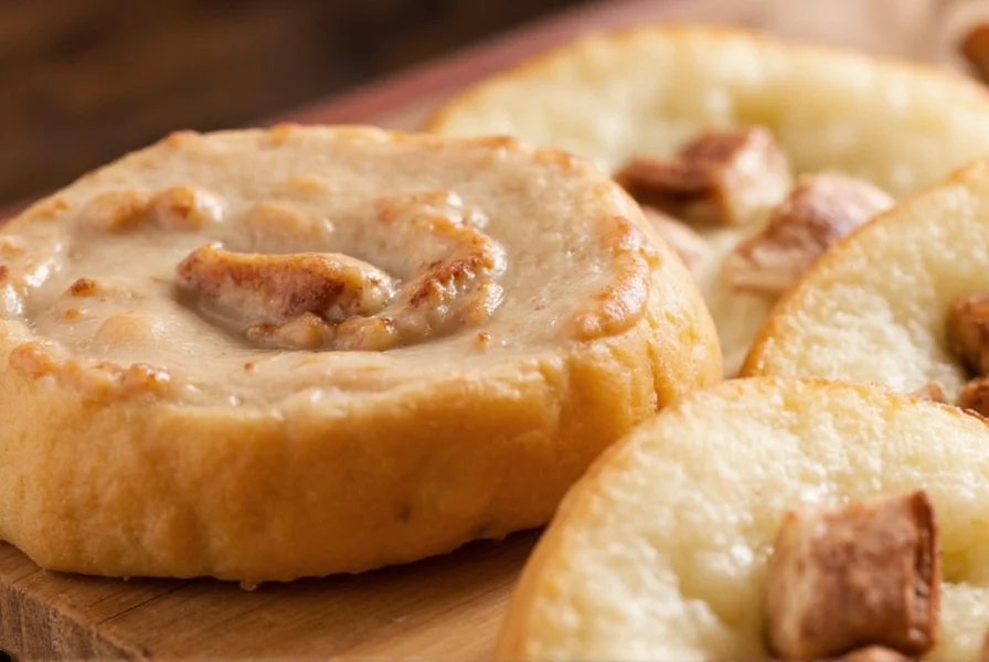 Close-up of texas roadhouse cinnamon honey butter spread on warm dinner roll with cinnamon swirls visible