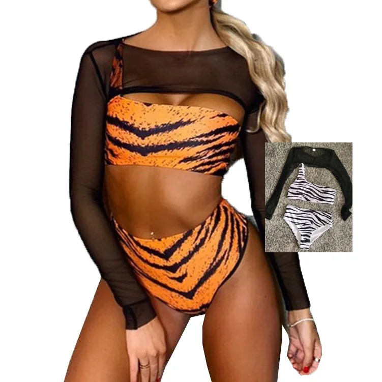 

2021 long sleeve Three Piece Swimwear and cover up Female beachwear girls bikini women 3 piece swimsuit set