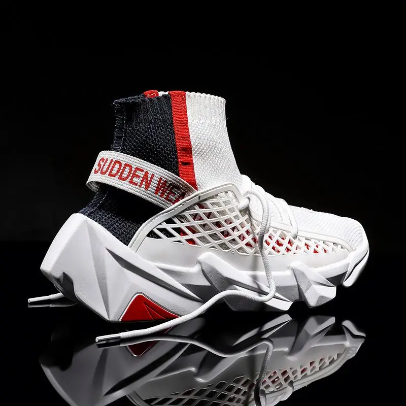 

High Top Men Running Shoes Sock Sneakers Men Breathable Thick Sole Outdoor Sports Footwear Custom Logo Packing For Drop Shipping