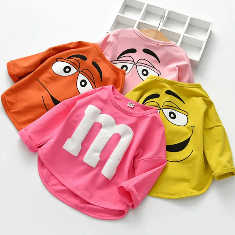 

Baby Long Sleeved T-shirt Girl Cotton Spring Autumn Cartoon Letters M Tops Three Colors Candy Toddler Girls T Shirt 1-6 Year Old