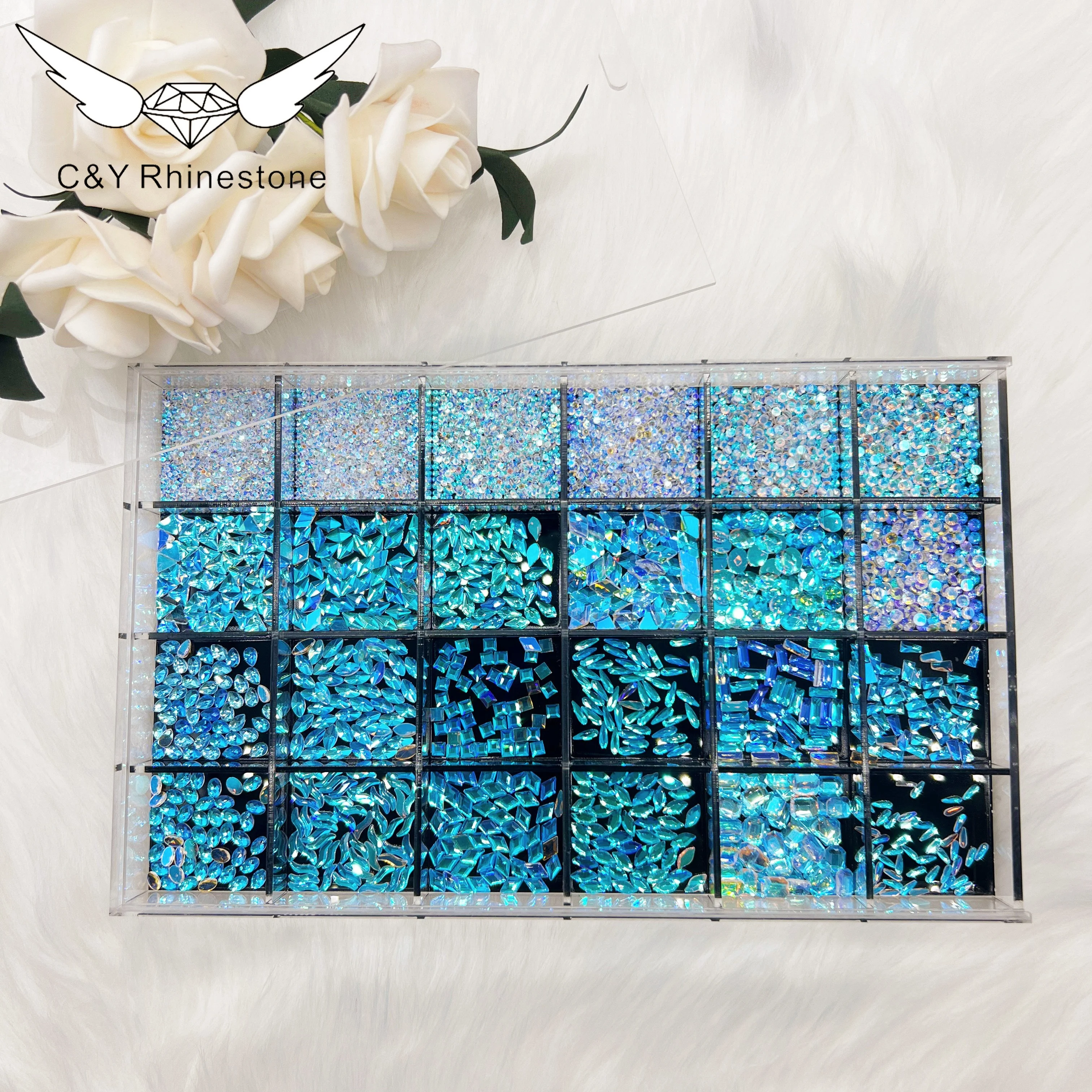

CY 6550pcs Aurora Blue Luxury Rhinestone For Nail Art Stone Decoration Crystal Size Set