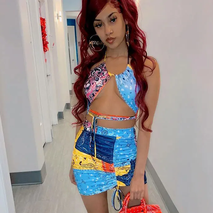 

FS4110A 2021 New trends clothing vendors women fashion print 2 piece set