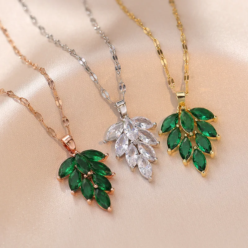 

Fashion Crystal Leaf Necklace Stainless Steel Necklace Wedding Necklace Jewelry