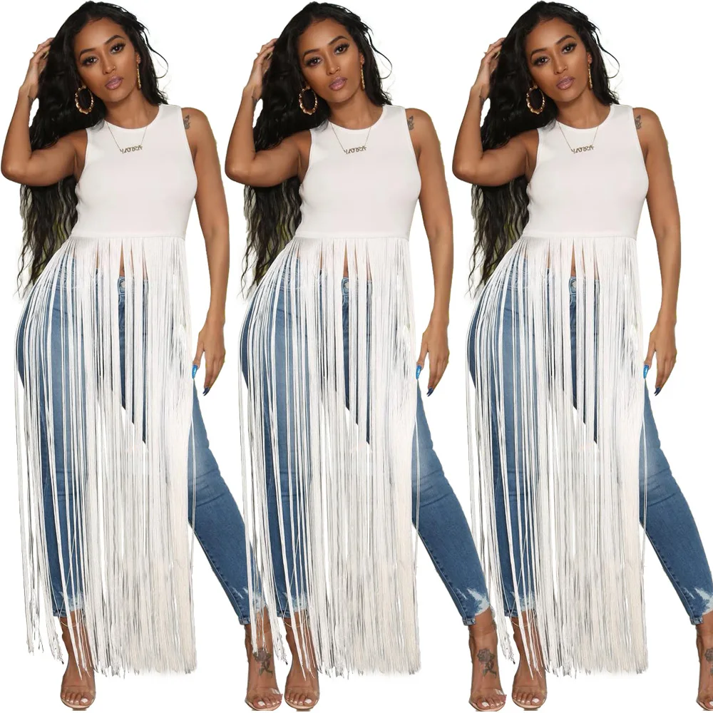 

Sleeveless tassels sexy summer casual dresses t shirt women