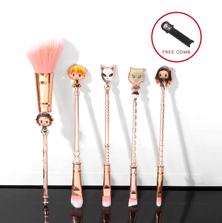 

New Arrival Japanese Cartoon 5 pcs Demon Slayer Makeup Brush Set Cosmetic Eyeshadow Eyebrow Brush Brushes