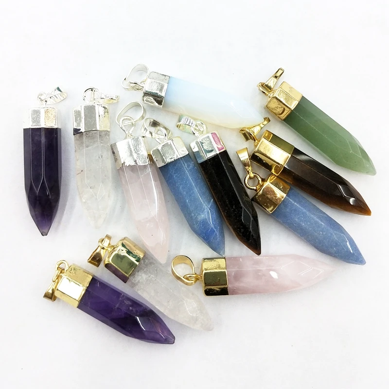 

Natural bullet point gemstone crystal pendant healing stone rose quartz charms jewelry jewellery for necklace, Multi quartz pendant