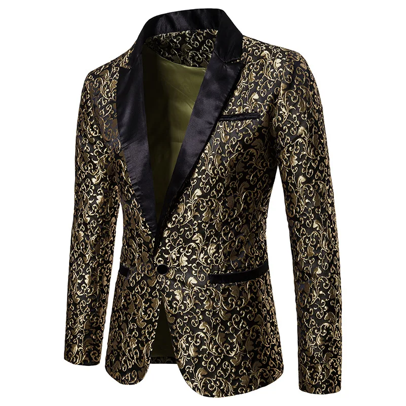 

Male Slim Club Stage Gold Blazer Mens Sequins Suit Blazer Jacket, As picture show