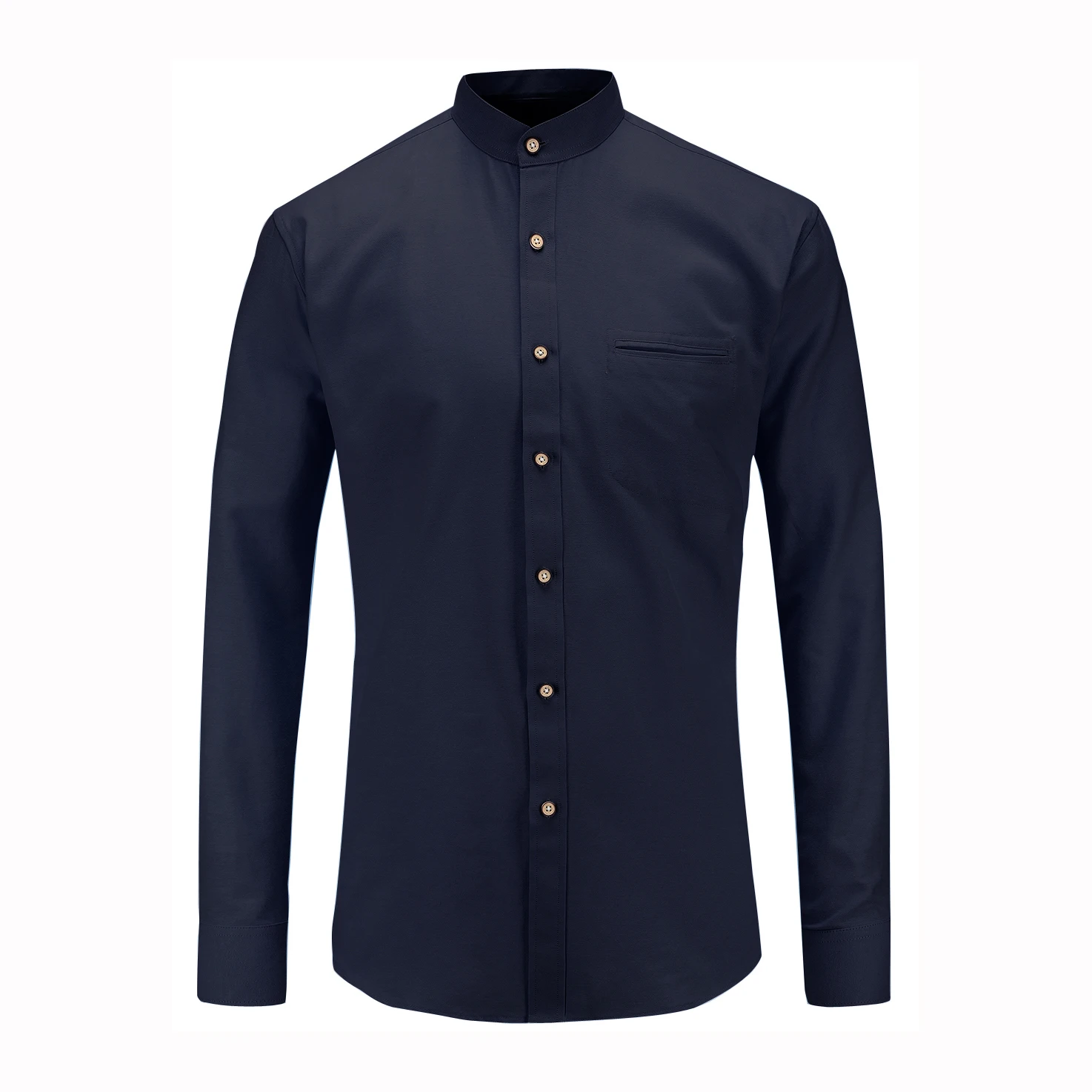 

Wholesale Mens Oxford Banded Collar Pocket Casual Long Sleeve Shirts for Men, Custom color