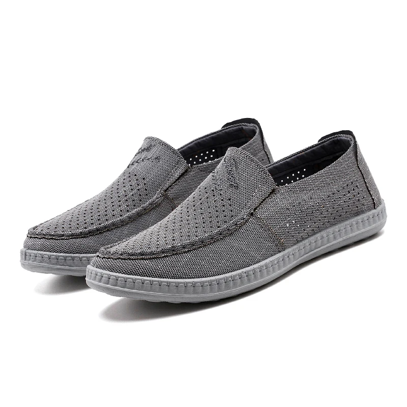 

New Design Slip On Breathable Canvas Lazy Loafer Outdoor Casual Men Shoes, Gray;brown