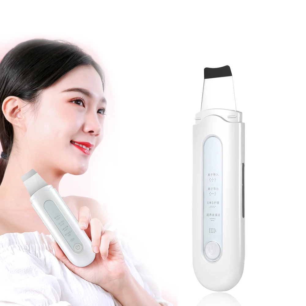 

Ultrasonic Skin Scrubber Silicone Face Cleansing Shoveling Machine EMS Massager Face Scraper Home Face Cleanser Beauty Equipment, White black