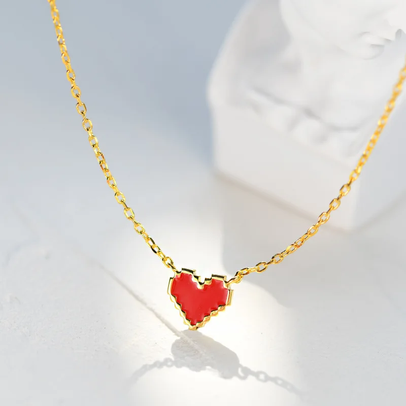 

Newest Women Jewelry 925 Sterling Silver Small Red Heart Necklace Valentine's Day Gift 18k Gold Plated Silver Necklace