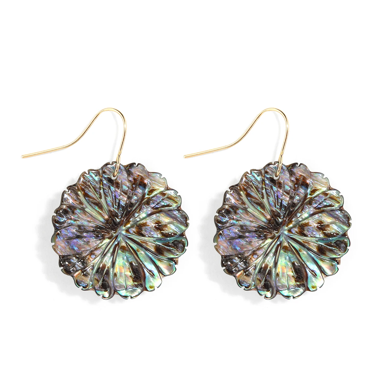 

High Quality Beautiful Abalone Shell Earrings Colorful Natural Shell Flower Round Pendant gold earrings jewelry women