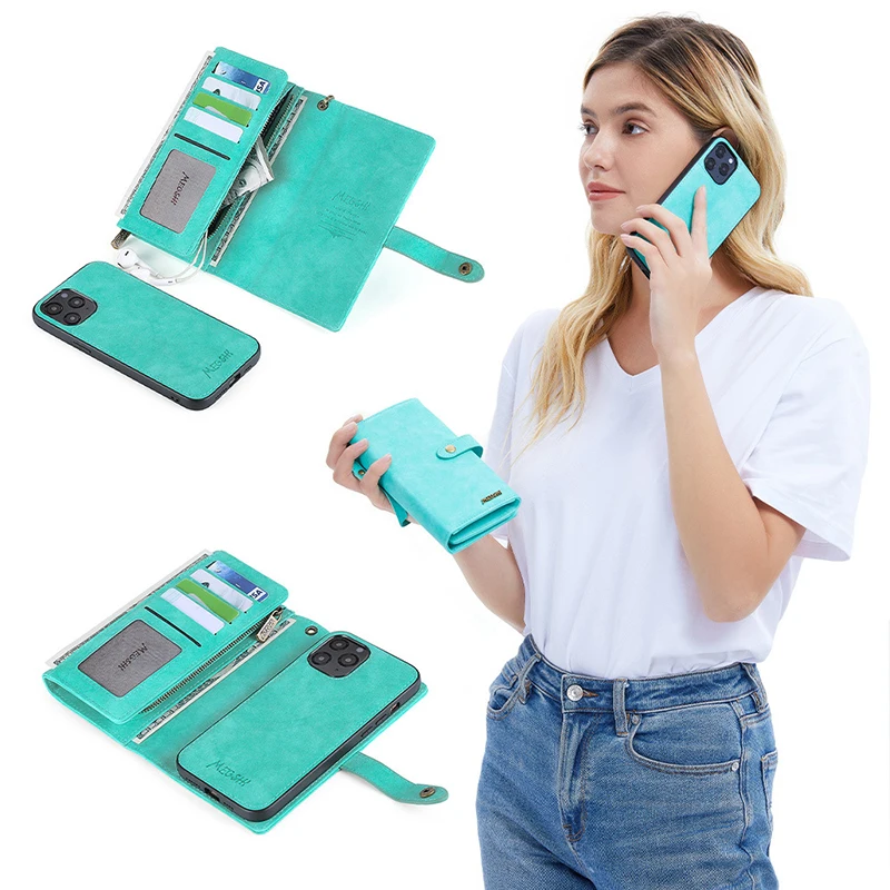 

2021 New Arrival Multifunction Card Slots Wallet Mobile Back Cover Phone Case TPU Leather Case For Iphoned 13 12 11 Pro Max, 3 colors