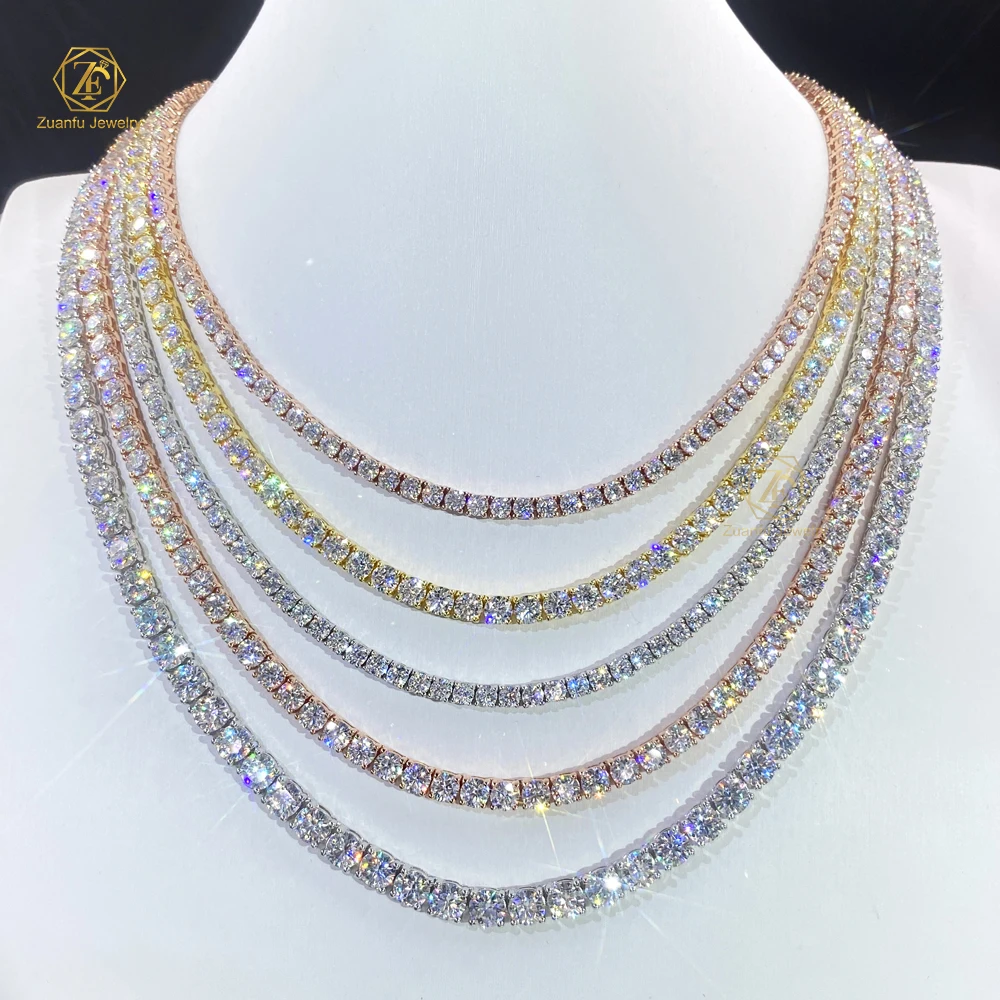 Unisex Jewelry 2mm-6.5mm Classic 925 Sterling Silver VVS Moissanite Diamond Cluster Tennis Chain Bracelet Necklace