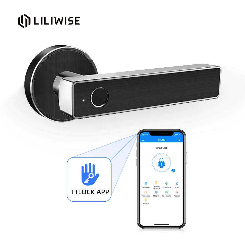 
Simplified Lever Security WiFi Bluetooth APP Access Smart Keyless Fingerprint Cabinet Door Handle Lock 